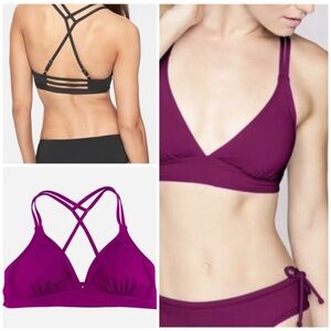 Athleta Deep Berry Aqualuxe Criss Cross Back Bikini Top - Size L Plum Strappy